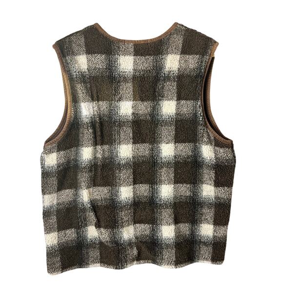 Chaus Vest Plaid Sherpa Equestrian Academia XL Brown Corduroy Preppy Cottage Vtg - Picture 2 of 12